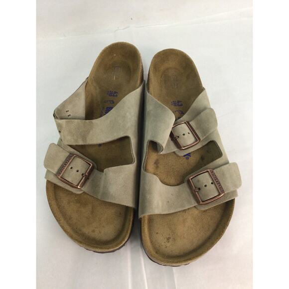 Birkenstock Mens Arizona Soft Footbed Suede Sandals Taupe Size 10 Medium - Picture 1 of 6